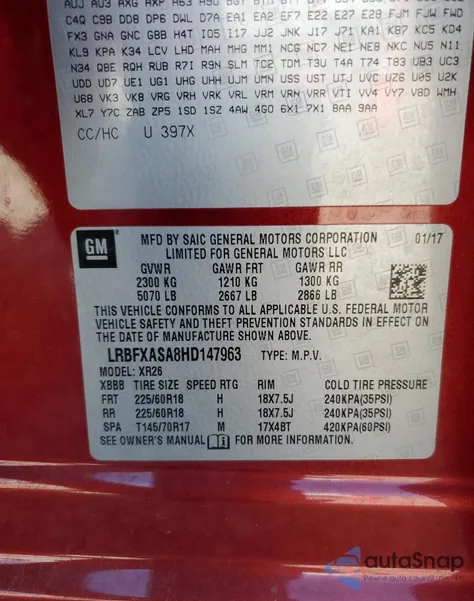 2017 Buick Envision Preferred из США, поврежденный, VIN LRBFXASA8HD147963